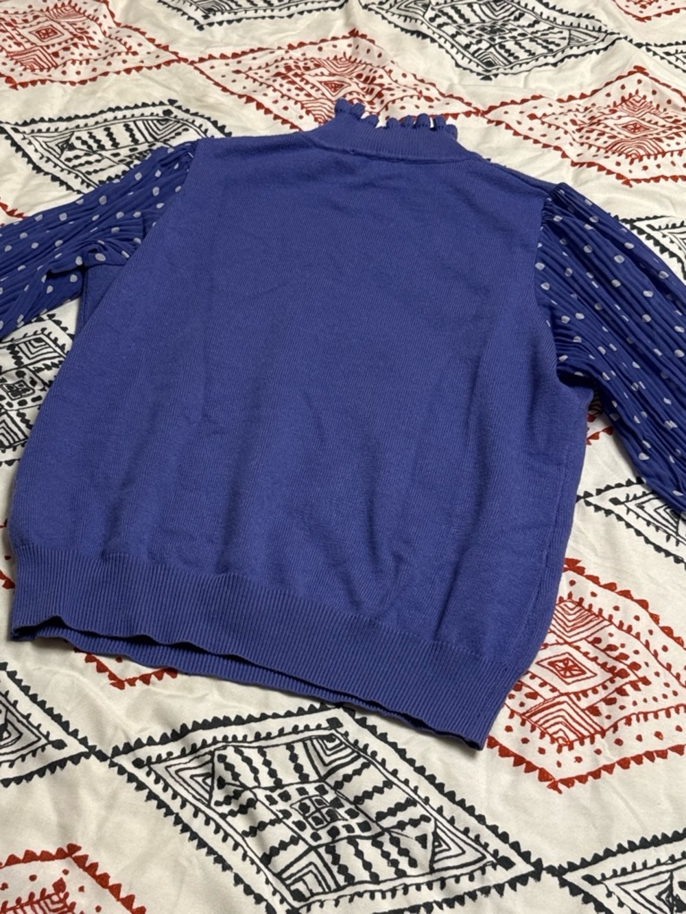 Nanette Lepore Royal Purple Knit Sweater with Polka Dot Sleeves